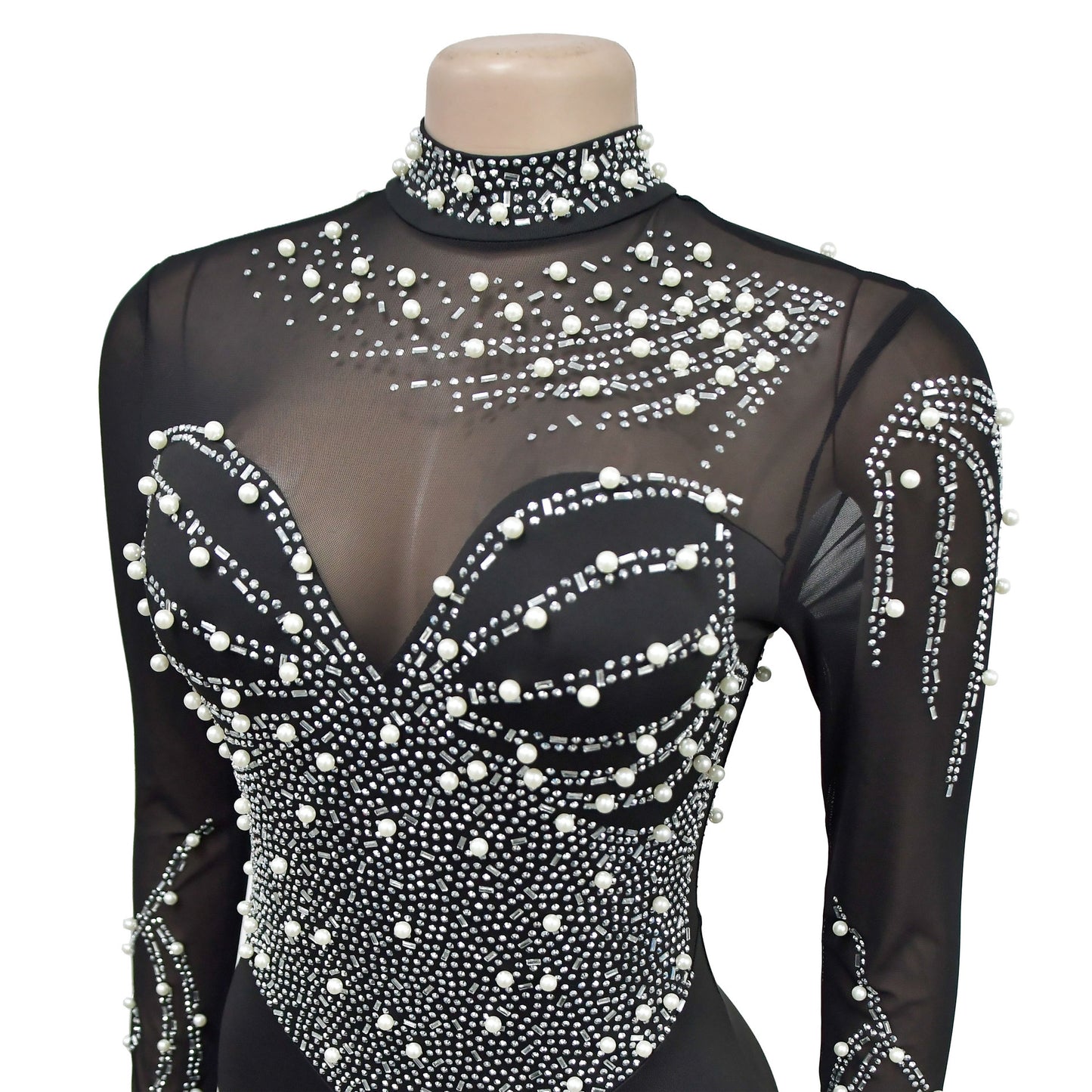 Sexy Rhinestone Mesh Mini Dress with Long Sleeves for Parties Clubbing and Events Trendy Short Dresses
