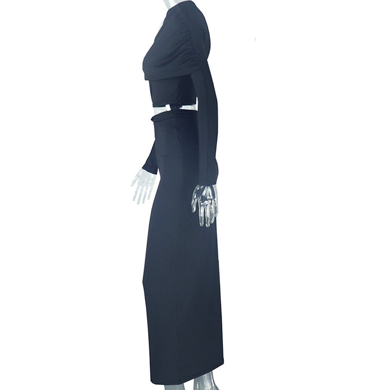 Asymmetrical TwoPiece Set for Women Crop Top and Maxi Skirt Sets Party Outfit