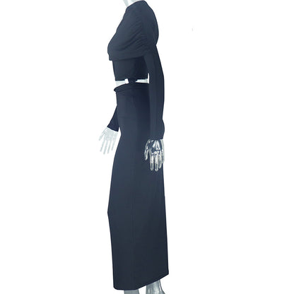 Asymmetrical TwoPiece Set for Women Crop Top and Maxi Skirt Sets Party Outfit