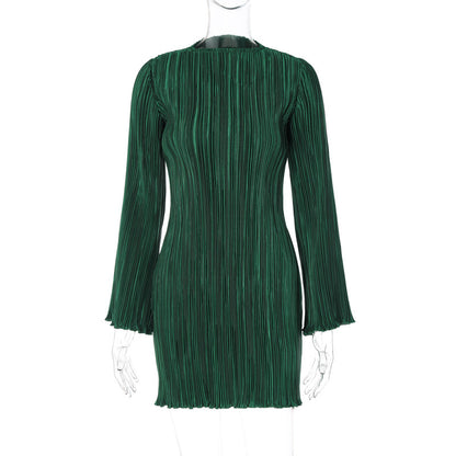 Autumn Striped ALine Dress Long Sleeve Elegant Knee Length Casual Outfit for Women Chic Style