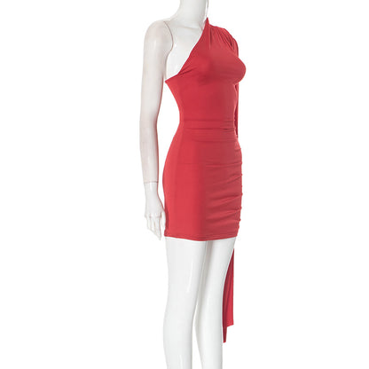 Sleek OneShoulder Mini Dress for Parties Solid Color Bodycon Styles Summer Fashion