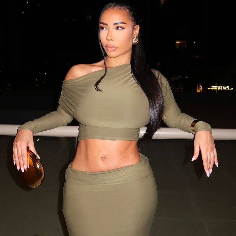 Asymmetrical TwoPiece Set for Women Crop Top and Maxi Skirt Sets Party Outfit