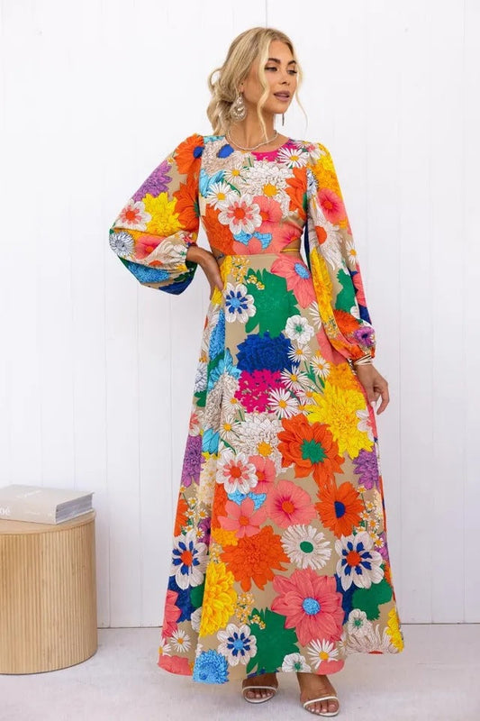 Floral Maxi Dress with Lantern Sleeves Perfect for Autumn Style Staple