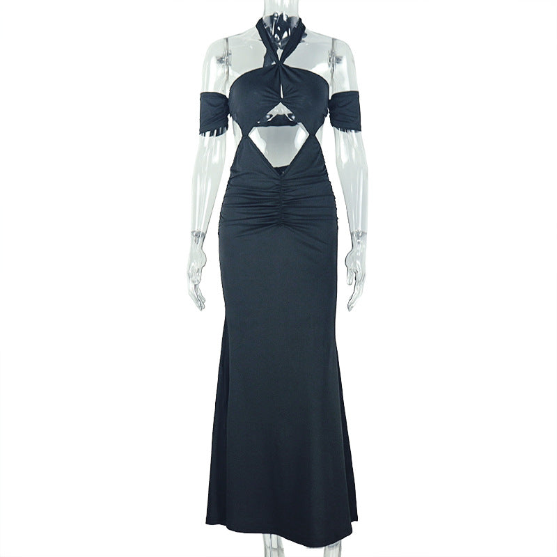 Sultry Halter Maxi Dress for Parties Backless Cutout Design Bodycon Evening Gown