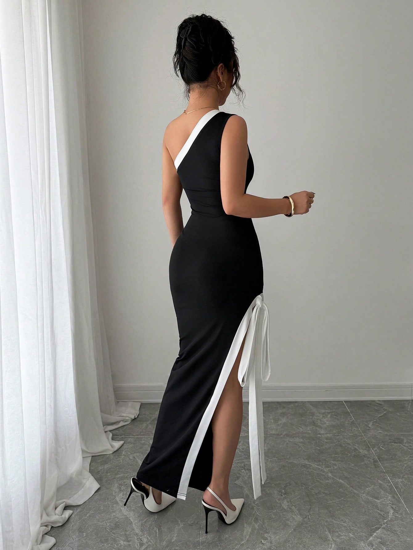 Maxi Dress for Special Occasions One Shoulder Asymmetrical Design Formal Wear