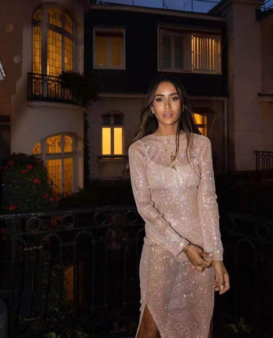 Maxi Dress With Sheer Long Sleeves for Women Party Night Out Spring Wear
