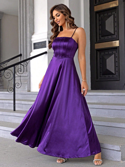 Satin Maxi Dress for Women Spaghetti Strap A Line Formal Wear Camisole
