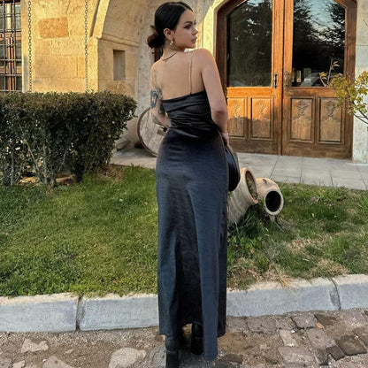 Sultry Velvet Maxi Dress With Metal Chain Accent Perfect Party Outfit Summer Ready