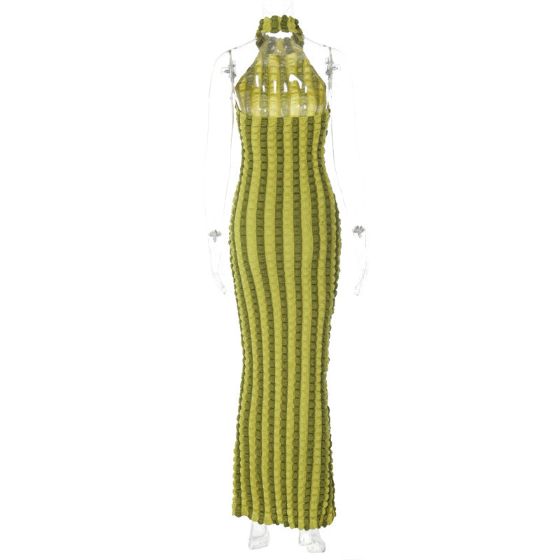 Sultry Striped Maxi Dress Backless Design for Women Summer Fashion Beach Party Outfits