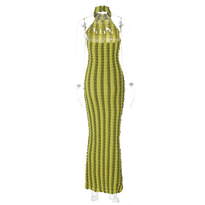 Sultry Striped Maxi Dress Backless Design for Women Summer Fashion Beach Party Outfits