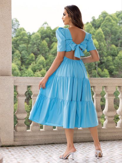 Square Neckline Mini Dress with Puff Sleeves Summer Fashion Essentials