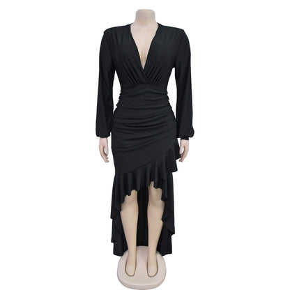 VNeck Maxi Dress for Parties and Clubs Long Sleeve Bodycon Dress Fashionable Outfit