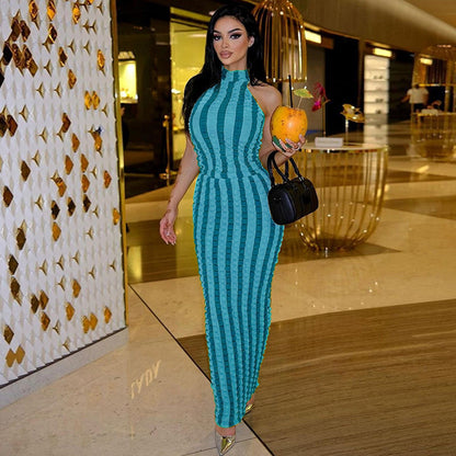 Sultry Striped Maxi Dress Backless Design for Women Summer Fashion Beach Party Outfits