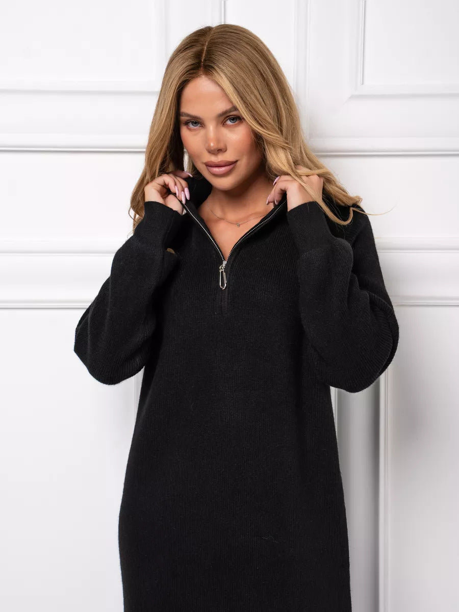 Cozy Chic Knitted Dress Womens Autumn Winter Long Sleeve Midi Dress Simple Versatile Style