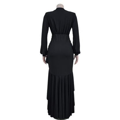 VNeck Maxi Dress for Parties and Clubs Long Sleeve Bodycon Dress Fashionable Outfit