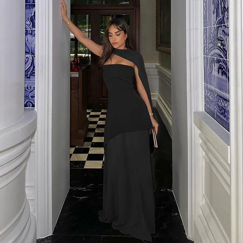 Backless Maxi Dress for Women Chic Slim Fit Party Dress with Scarf Collar