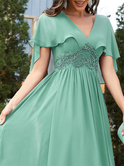 Emerald Green Maxi Dress with Applique Details for Formal Events and Special Occasions
