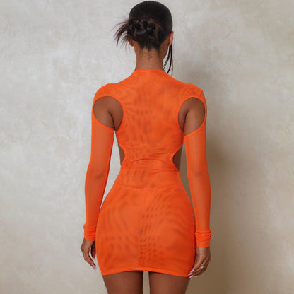 Sultry Long Sleeve Bodycon Mini Dress Perfect for Nights Out Solid Design with Cutouts