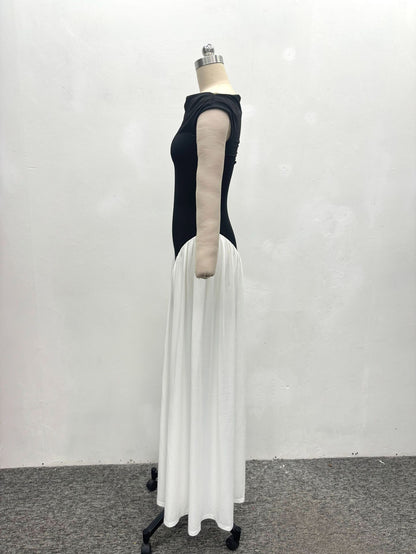 Contrast Color Sleeveless Maxi Dress for Women Elegant Party Outfits Summer Fashion