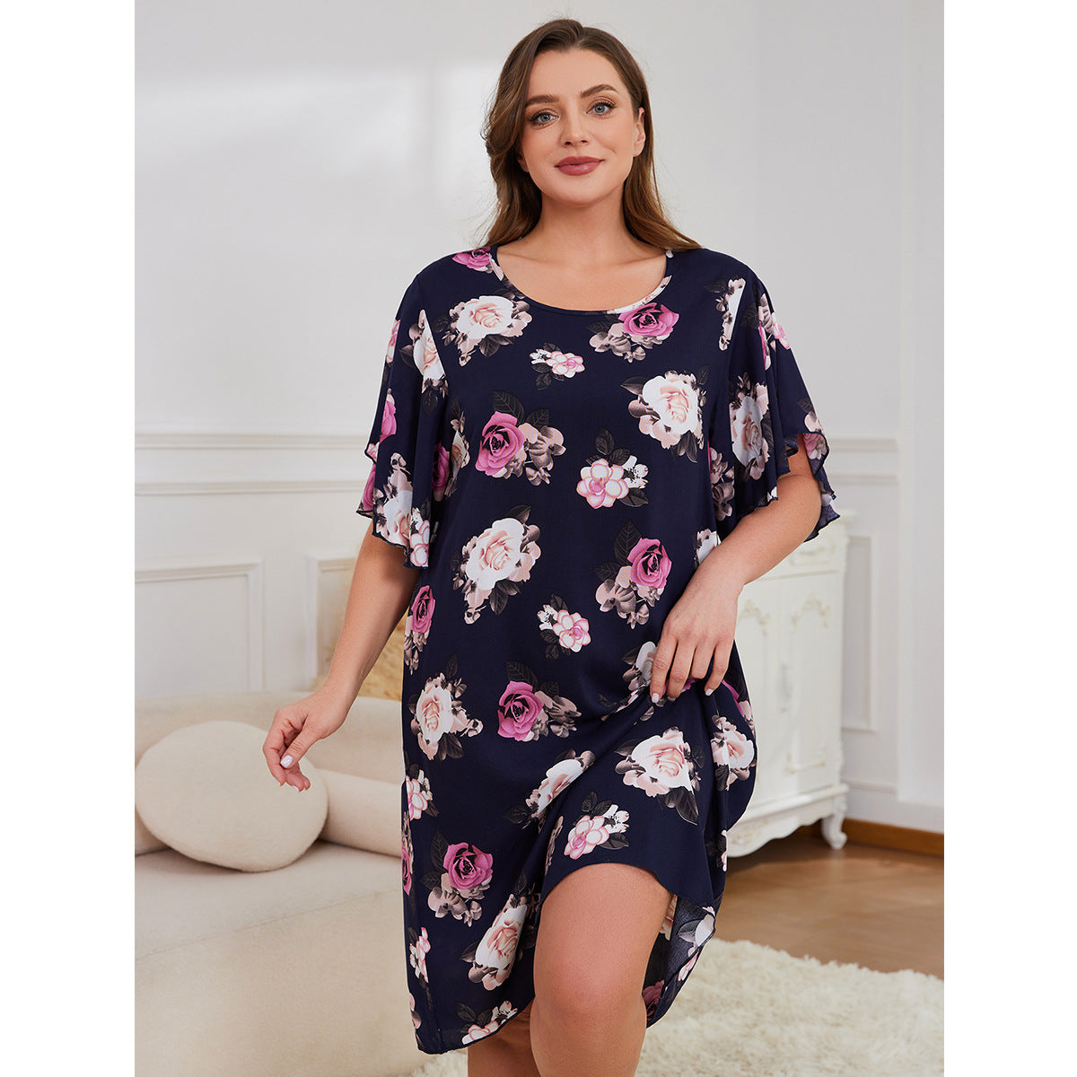 Floral Nightdress for Summer Relaxing Plus Size Sleepwear Loose Fit Loungewear