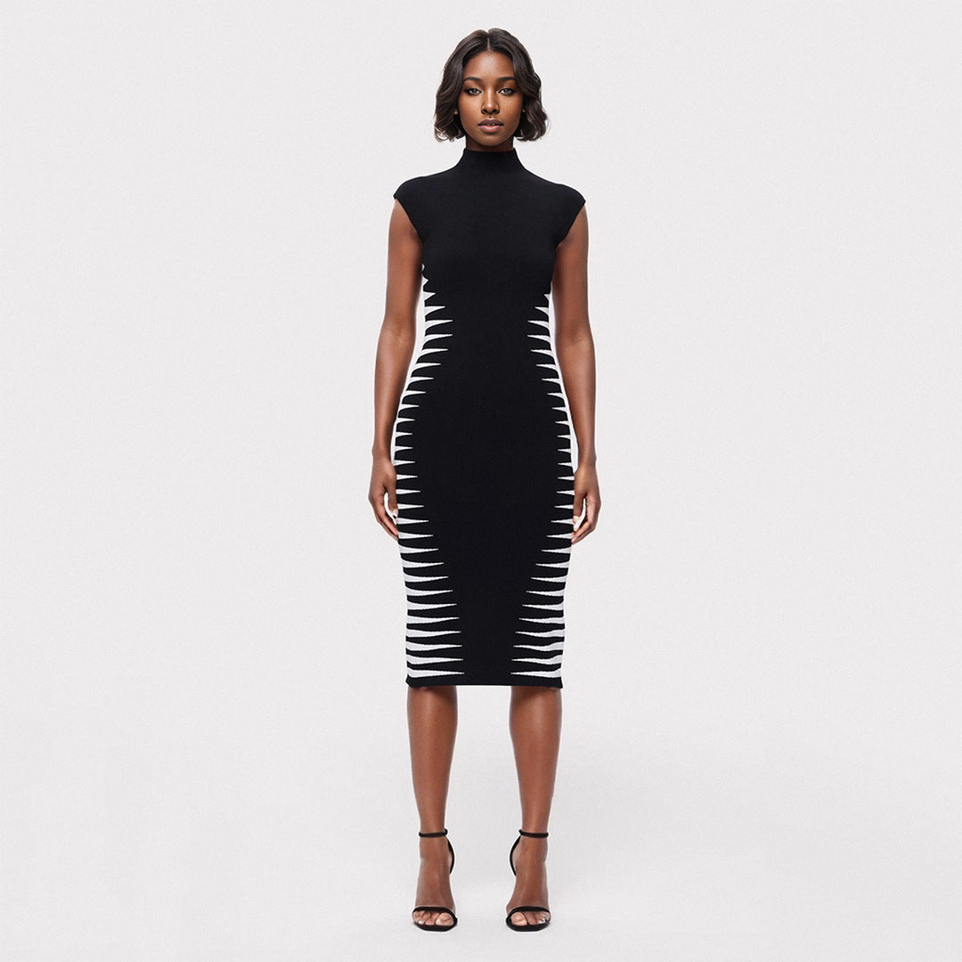 Sleek Black and White Striped Bodycon Dress for Women Summer Fashion Essentials