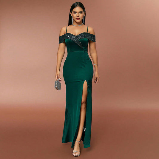 Maxi Dress with Sparkling Sequins and Slender Straps Perfect for Bridesmaids or Parties