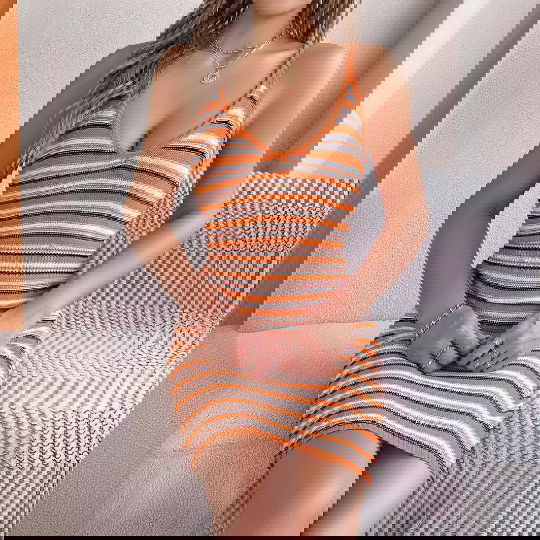 Contrast Striped Mini Bodycon Dress Sleeveless Holiday Style for Summer Casual Chic