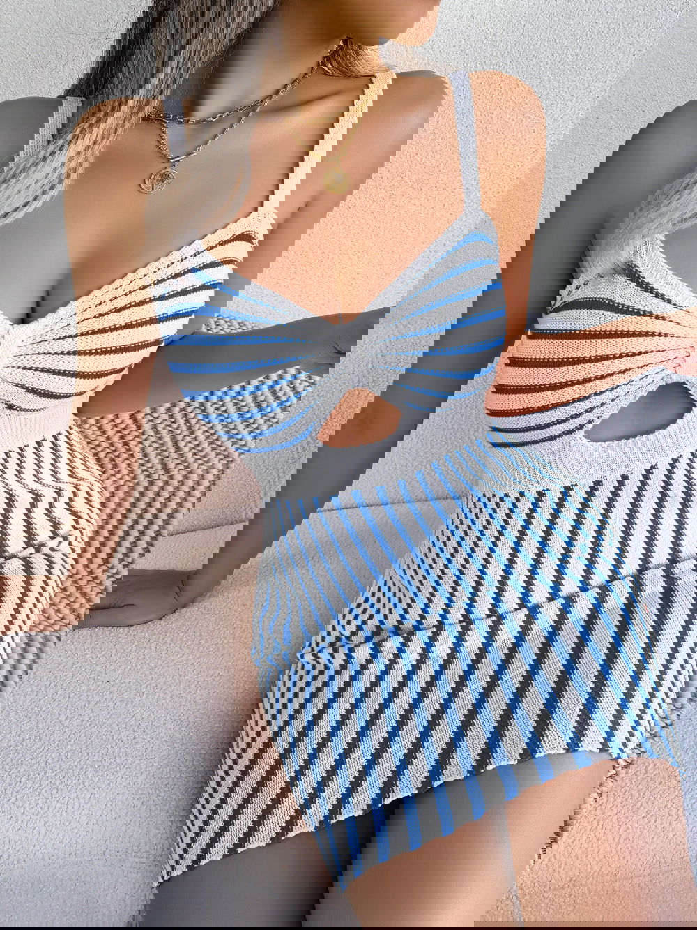 Striped Bodycon Mini Dress for Summer Vacation Sexy Cutout Design Fashionable