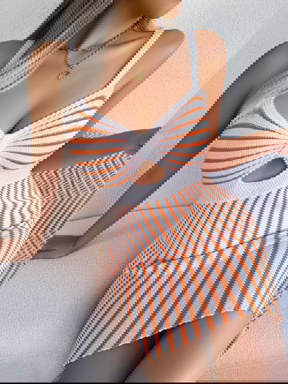 Striped Bodycon Mini Dress for Summer Vacation Sexy Cutout Design Fashionable